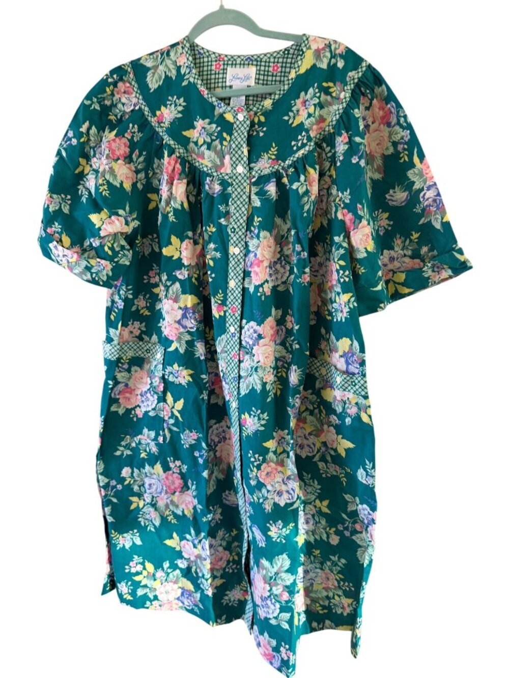 Leisure Life Womens Woven Housecoat Size 2x Green Floral Deadstock Vintage New